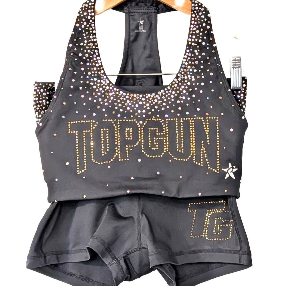 Top Gun Cheer SET AM Rhinestone Rebel Athletic Sports Bra Shorts